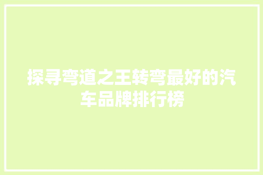 探寻弯道之王转弯最好的汽车品牌排行榜