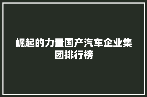 崛起的力量国产汽车企业集团排行榜