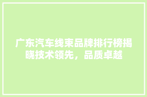 广东汽车线束品牌排行榜揭晓技术领先，品质卓越  第1张