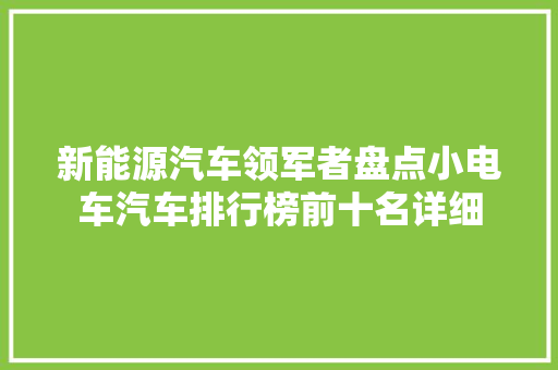 新能源汽车领军者盘点小电车汽车排行榜前十名详细