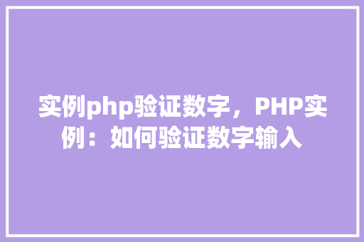 实例php验证数字，PHP实例：如何验证数字输入