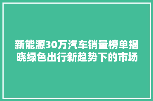 新能源30万汽车销量榜单揭晓绿色出行新趋势下的市场风云