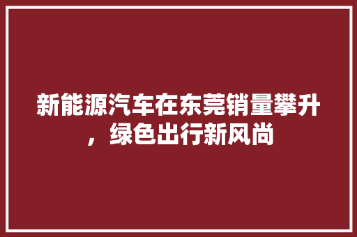 新能源汽车在东莞销量攀升，绿色出行新风尚