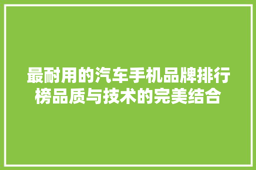 最耐用的汽车手机品牌排行榜品质与技术的完美结合