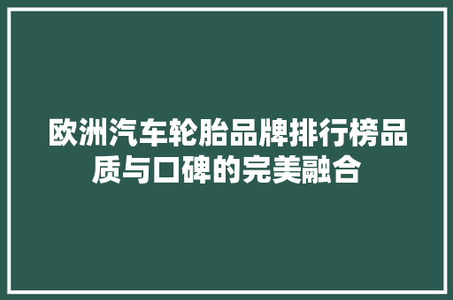 欧洲汽车轮胎品牌排行榜品质与口碑的完美融合 第1张 欧洲汽车轮胎品牌排行榜品质与口碑的完美融合 第1张