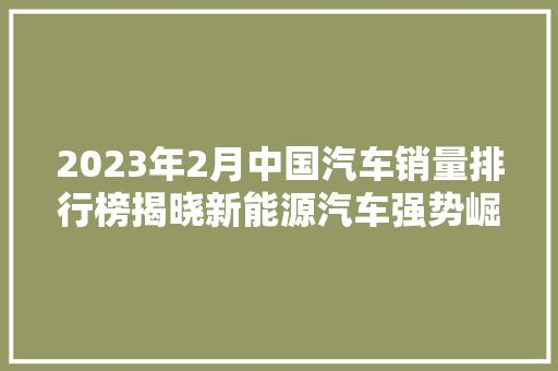 2023年2月中国汽车销量排行榜揭晓新能源汽车强势崛起，合资品牌稳居前列