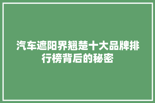 汽车遮阳界翘楚十大品牌排行榜背后的秘密