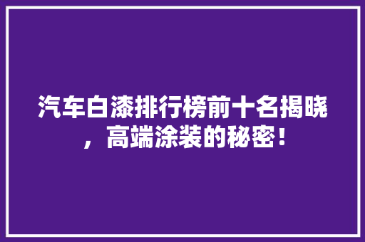 汽车白漆排行榜前十名揭晓，高端涂装的秘密！
