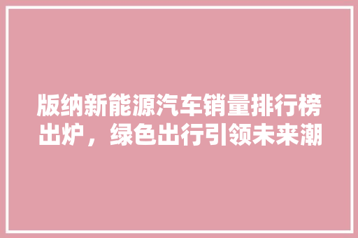 版纳新能源汽车销量排行榜出炉，绿色出行引领未来潮流