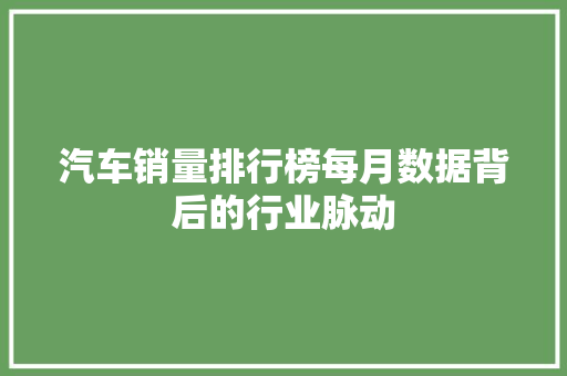 汽车销量排行榜每月数据背后的行业脉动 第1张 汽车销量排行榜每月数据背后的行业脉动 第1张