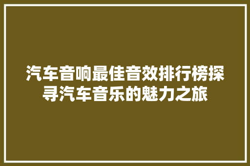 汽车音响最佳音效排行榜探寻汽车音乐的魅力之旅