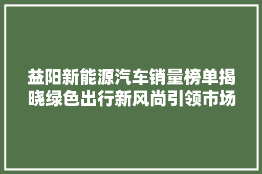 益阳新能源汽车销量榜单揭晓绿色出行新风尚引领市场潮流