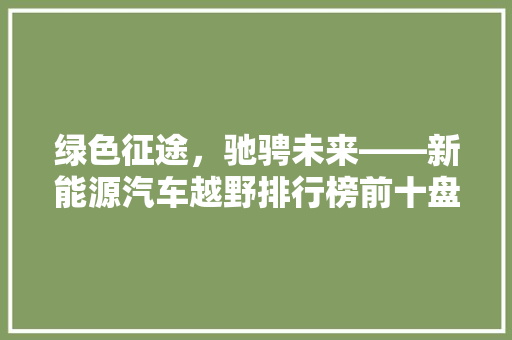 绿色征途，驰骋未来——新能源汽车越野排行榜前十盘点