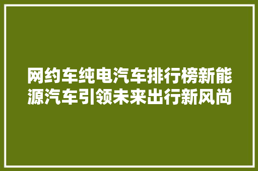 网约车纯电汽车排行榜新能源汽车引领未来出行新风尚