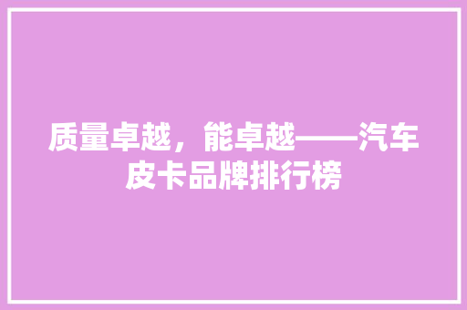 质量卓越，能卓越——汽车皮卡品牌排行榜