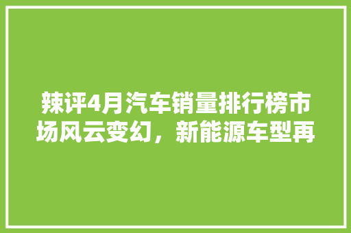 辣评4月汽车销量排行榜市场风云变幻，新能源车型再掀热潮  第1张