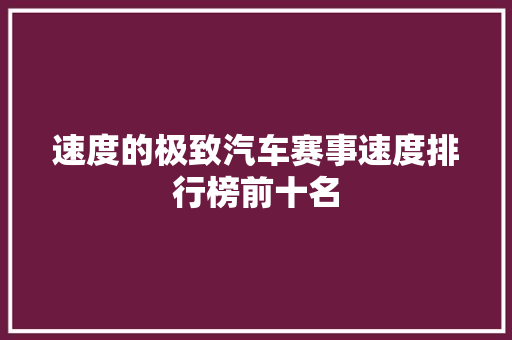 速度的极致汽车赛事速度排行榜前十名  第1张