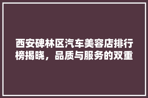 西安碑林区汽车美容店排行榜揭晓，品质与服务的双重保障