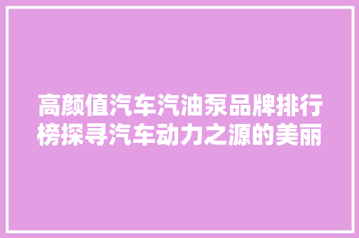 高颜值汽车汽油泵品牌排行榜探寻汽车动力之源的美丽邂逅