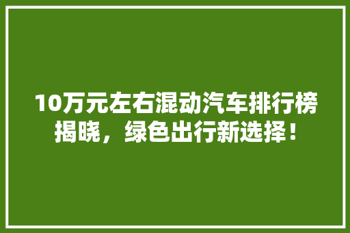10万元左右混动汽车排行榜揭晓，绿色出行新选择！  第1张
