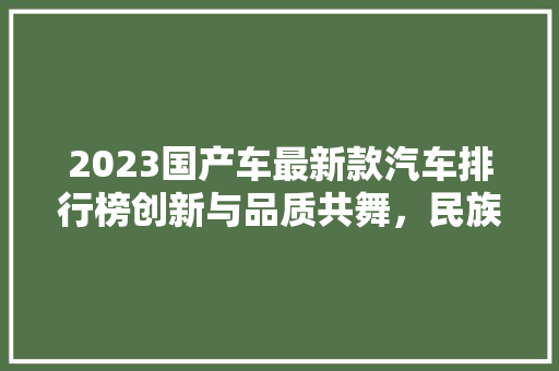 2023国产车最新款汽车排行榜创新与品质共舞，民族品牌再崛起