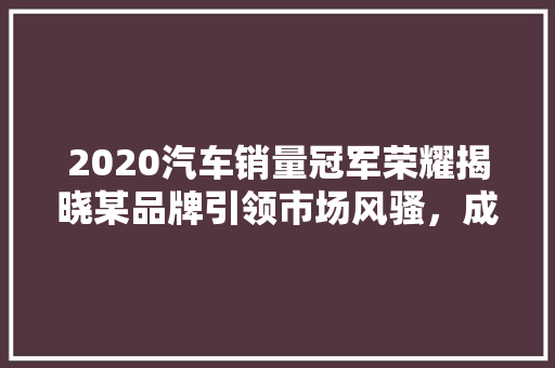 2020汽车销量冠军荣耀揭晓某品牌引领市场风骚，成功方法