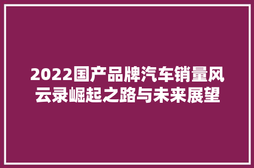 2022国产品牌汽车销量风云录崛起之路与未来展望