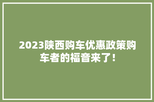 2023陕西购车优惠政策购车者的福音来了！