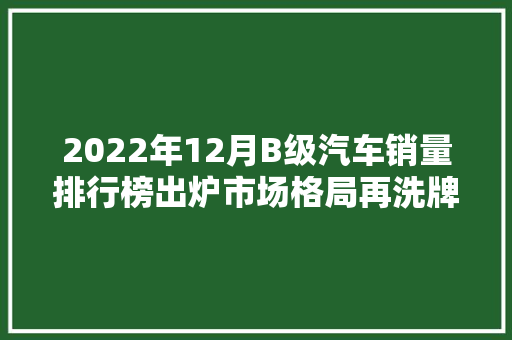 2022年12月B级汽车销量排行榜出炉市场格局再洗牌，新势力崛起