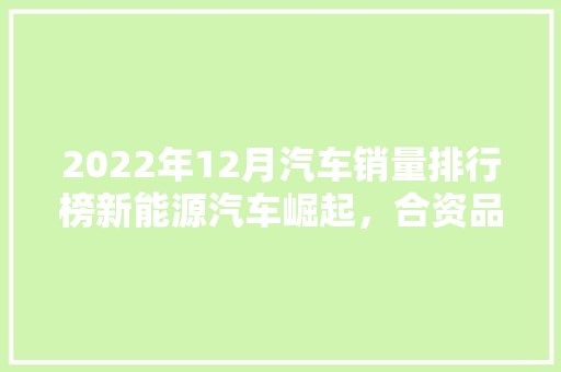 2022年12月汽车销量排行榜新能源汽车崛起，合资品牌再展雄风
