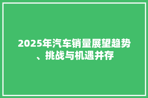 2025年汽车销量展望趋势、挑战与机遇并存