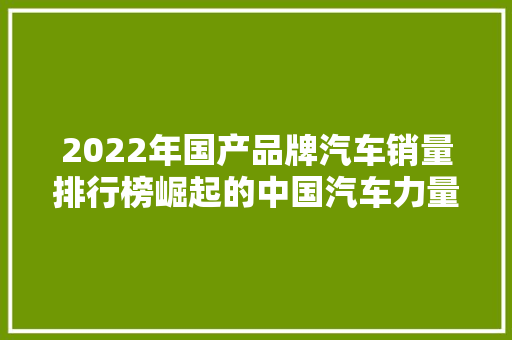 2022年国产品牌汽车销量排行榜崛起的中国汽车力量