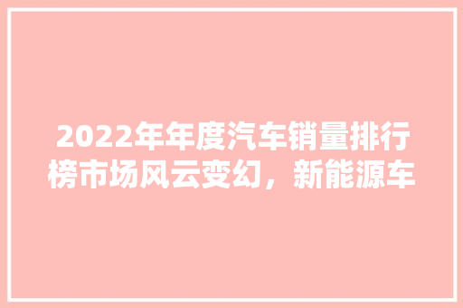 2022年年度汽车销量排行榜市场风云变幻，新能源车型崛起