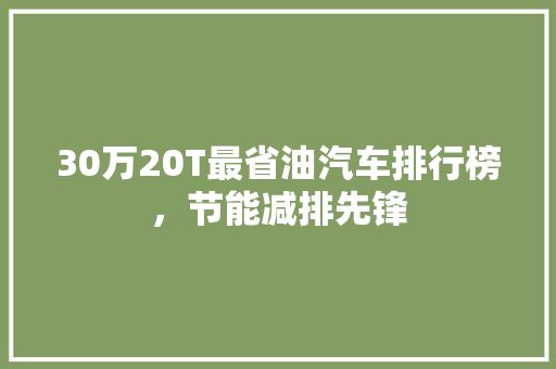 30万20T最省油汽车排行榜，节能减排先锋