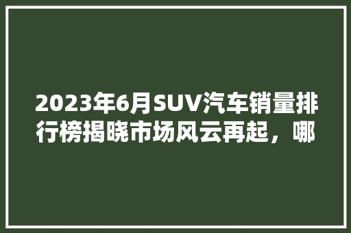 2023年6月SUV汽车销量排行榜揭晓市场风云再起，哪些车型脱颖而出