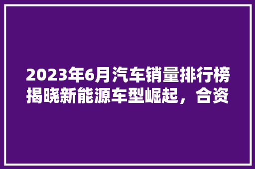 2023年6月汽车销量排行榜揭晓新能源车型崛起，合资品牌稳中求进