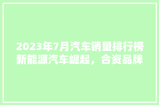 2023年7月汽车销量排行榜新能源汽车崛起，合资品牌压力倍增