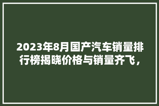 2023年8月国产汽车销量排行榜揭晓价格与销量齐飞，新能源汽车崛起