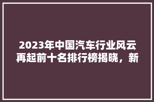 2023年中国汽车行业风云再起前十名排行榜揭晓，新能源汽车崛起成新趋势