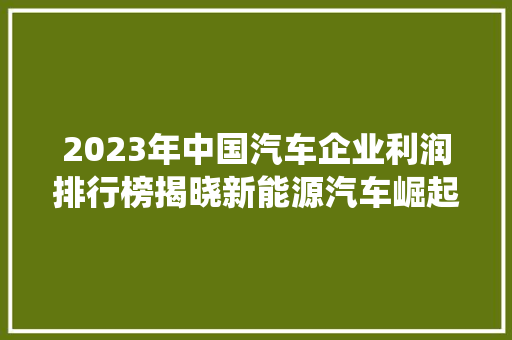2023年中国汽车企业利润排行榜揭晓新能源汽车崛起，传统车企转型升级
