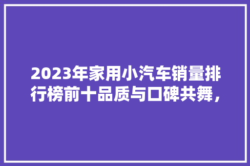 2023年家用小汽车销量排行榜前十品质与口碑共舞，引领市场潮流