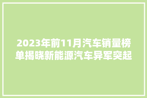 2023年前11月汽车销量榜单揭晓新能源汽车异军突起，传统巨头面临挑战