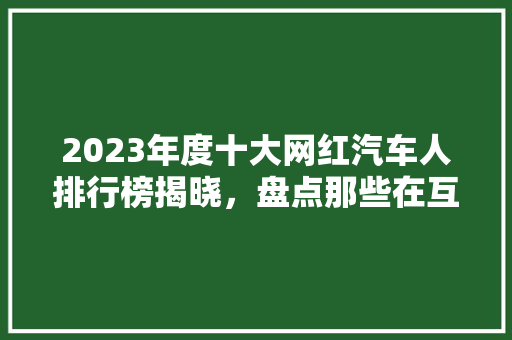 2023年度十大网红汽车人排行榜揭晓，盘点那些在互联网上风生水起的“钢铁侠”