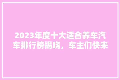 2023年度十大适合养车汽车排行榜揭晓，车主们快来围观！