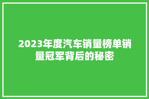 2023年度汽车销量榜单销量冠军背后的秘密