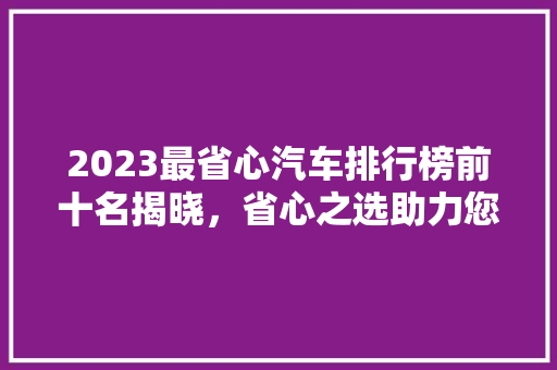 2023最省心汽车排行榜前十名揭晓，省心之选助力您的品质生活  第1张