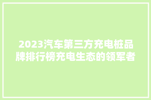 2023汽车第三方充电桩品牌排行榜充电生态的领军者