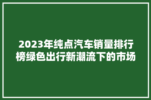 2023年纯点汽车销量排行榜绿色出行新潮流下的市场风云