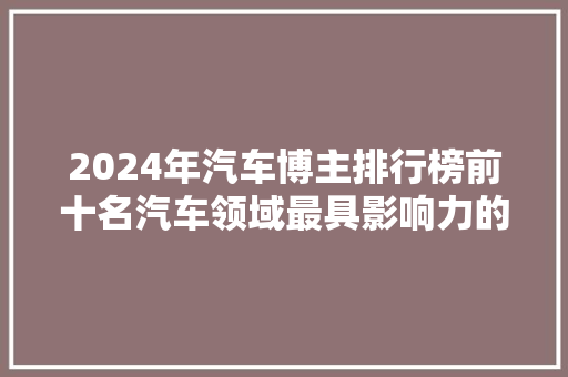 2024年汽车博主排行榜前十名汽车领域最具影响力的声音 第1张 2024年汽车博主排行榜前十名汽车领域最具影响力的声音 第1张
