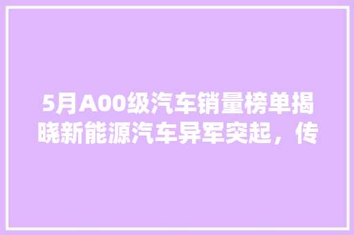5月A00级汽车销量榜单揭晓新能源汽车异军突起，传统车企积极转型